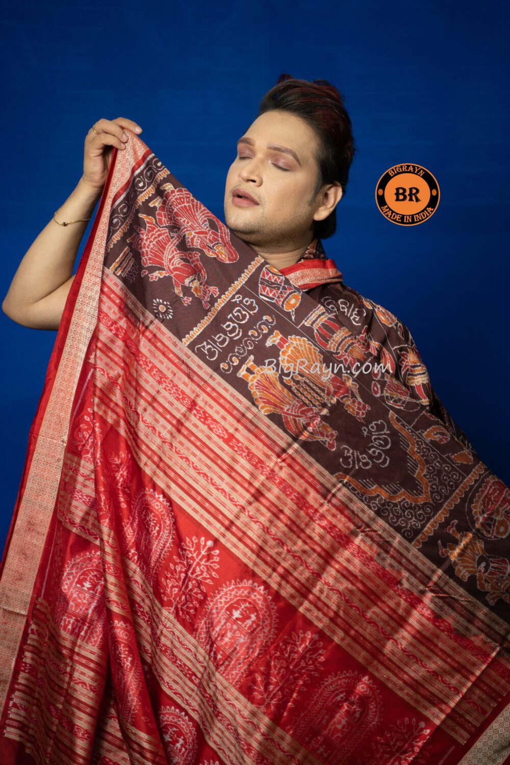 Red black silk handwoven sambalpuri saree – GoCoop