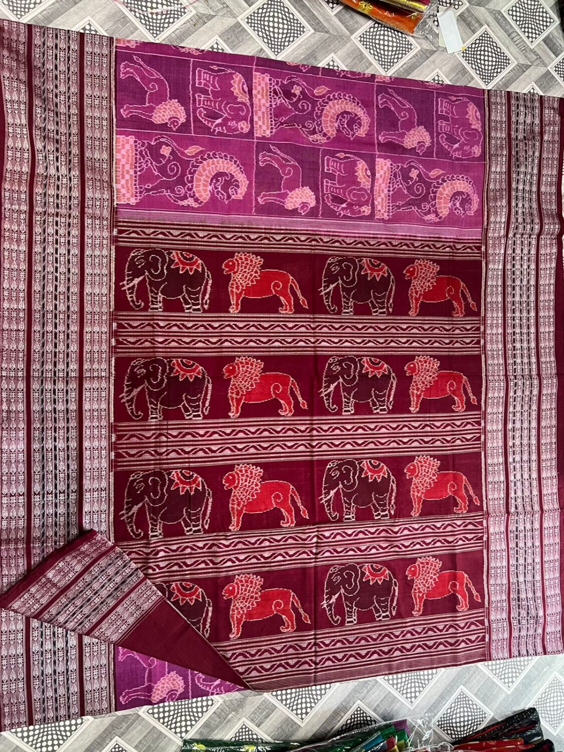 Sambalpuri Saree - Pure Cotton - Blue and Pink - ArtisanSoul