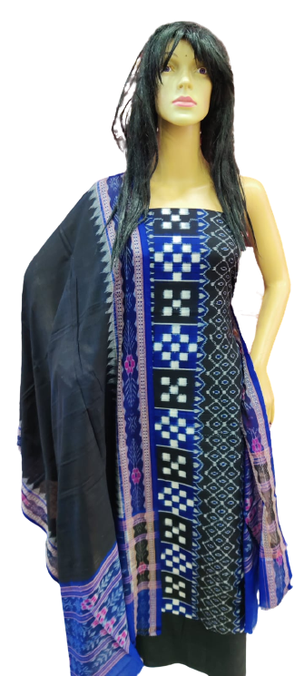 Buy Sambalpuri cotton dress material set(Star and pasapalli design in black  color base) at Amazon.in